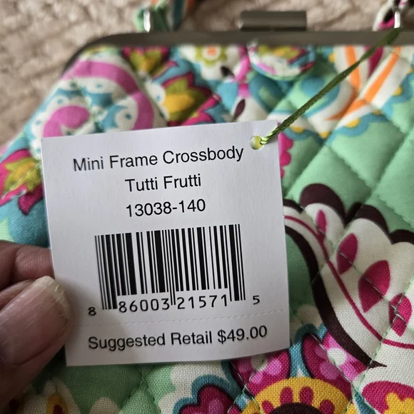Vera Bradley Mini Frame Crossbody Tutti Frutti NWT Quilted Purse Bag Kiss Lock. - Picture 7 of 15
